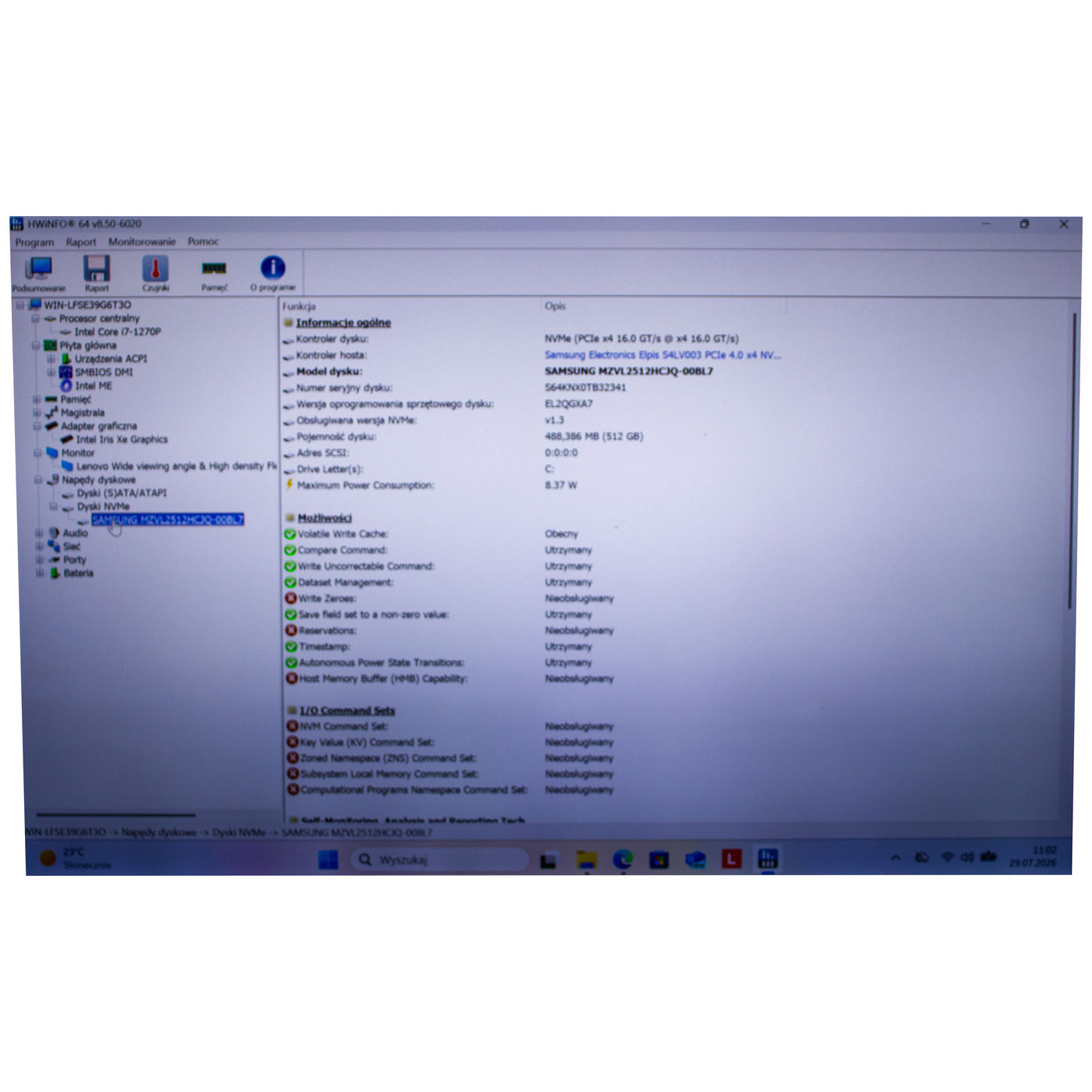 Dysk twardy M.2 512 GB Samsung 2280 PCIe 4x4 NVMe 1.4