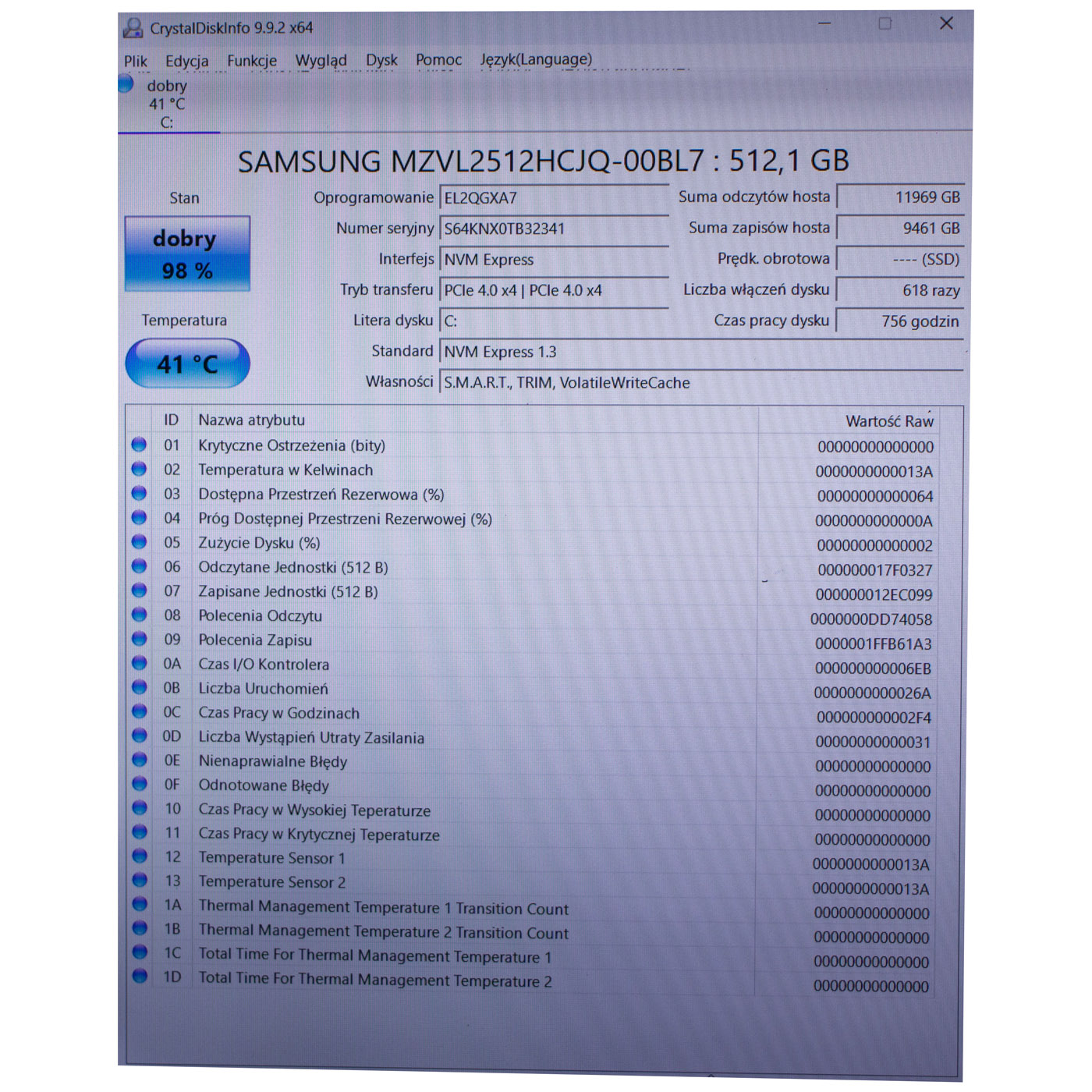 Dysk twardy M.2 512 GB Samsung 2280 PCIe 4x4 NVMe 1.4
