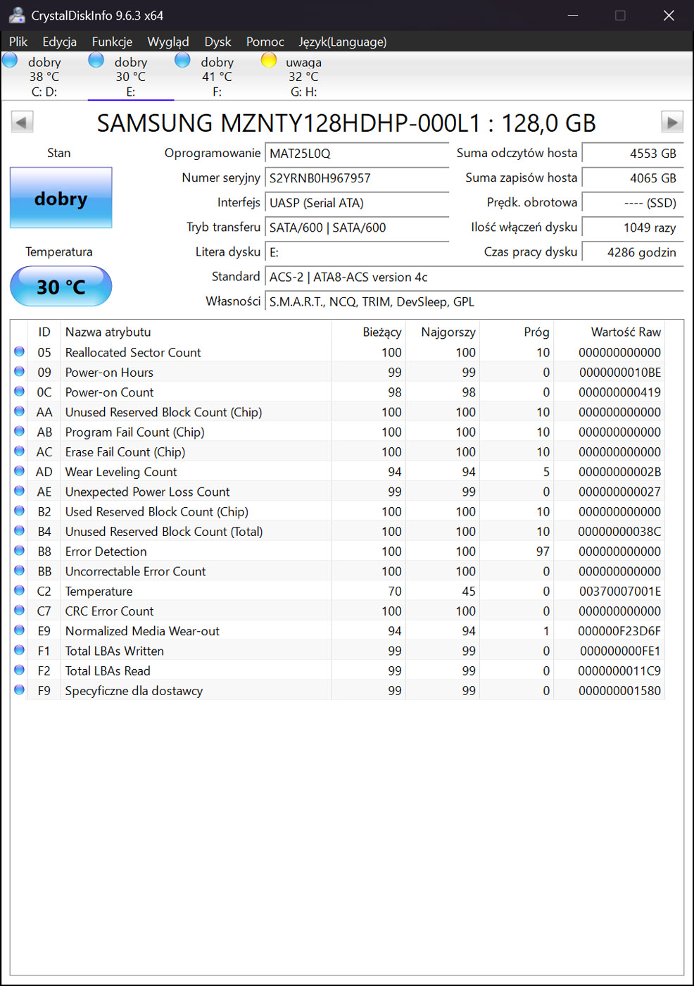 Dysk twardy Samsung 128 GB SATA III SSD M.2 2280