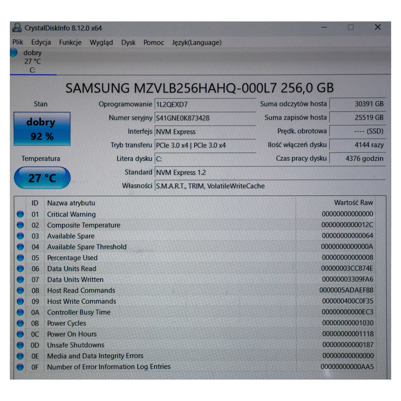 Dysk twardy Samsung 256 GB PCIe SSD M2 2280