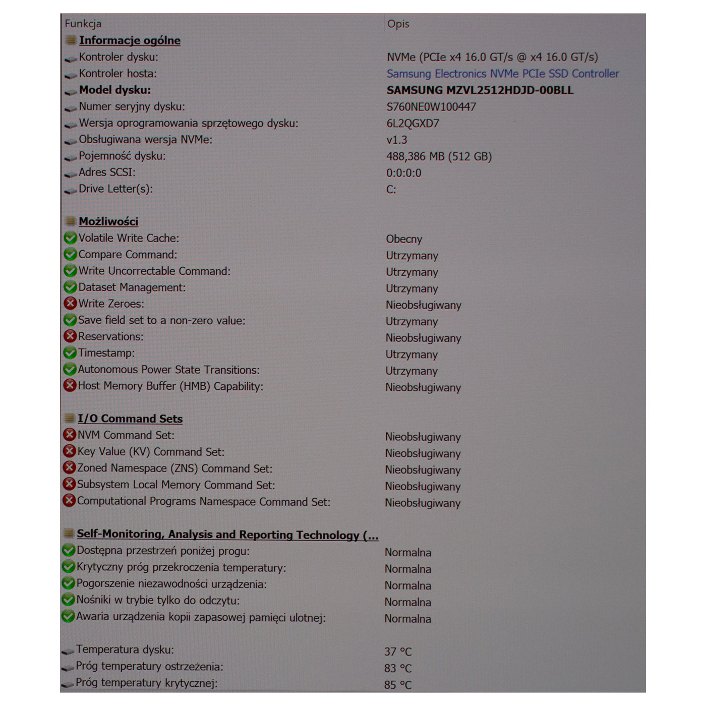 Dysk twardy Samsung 512 GB PCIe NVMe 4X4 M2 2280