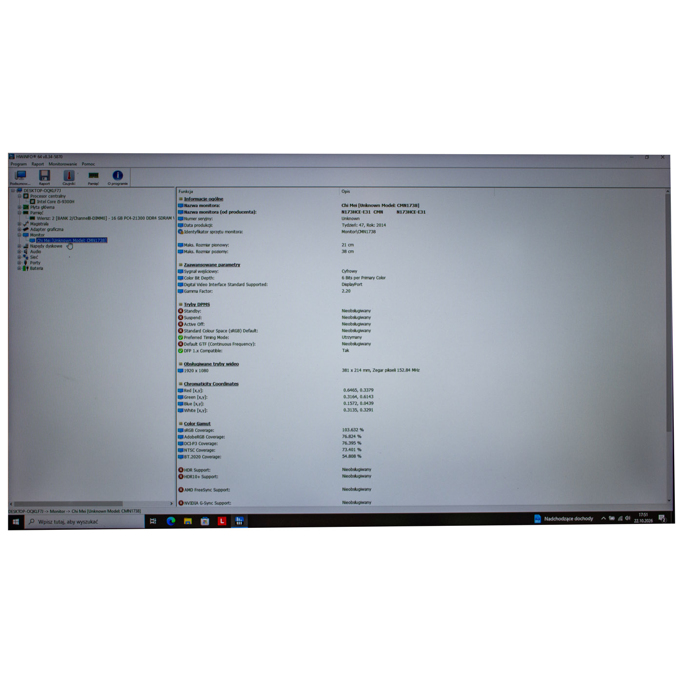 Matryca FHD IPS Lenovo L340 17 Y730 17 | 5D10Q59856