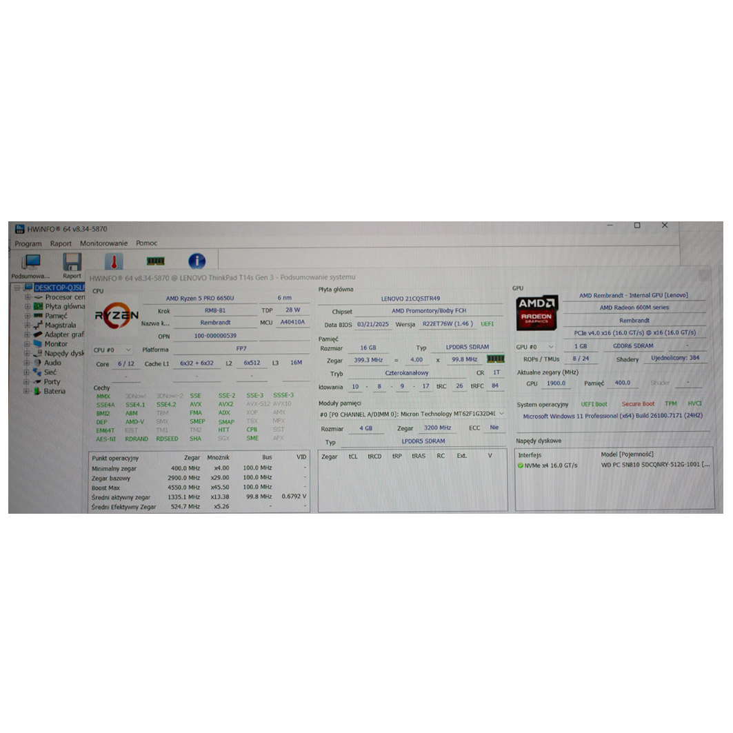 Płyta główna procesor Lenovo T14s 3 generacja AMD