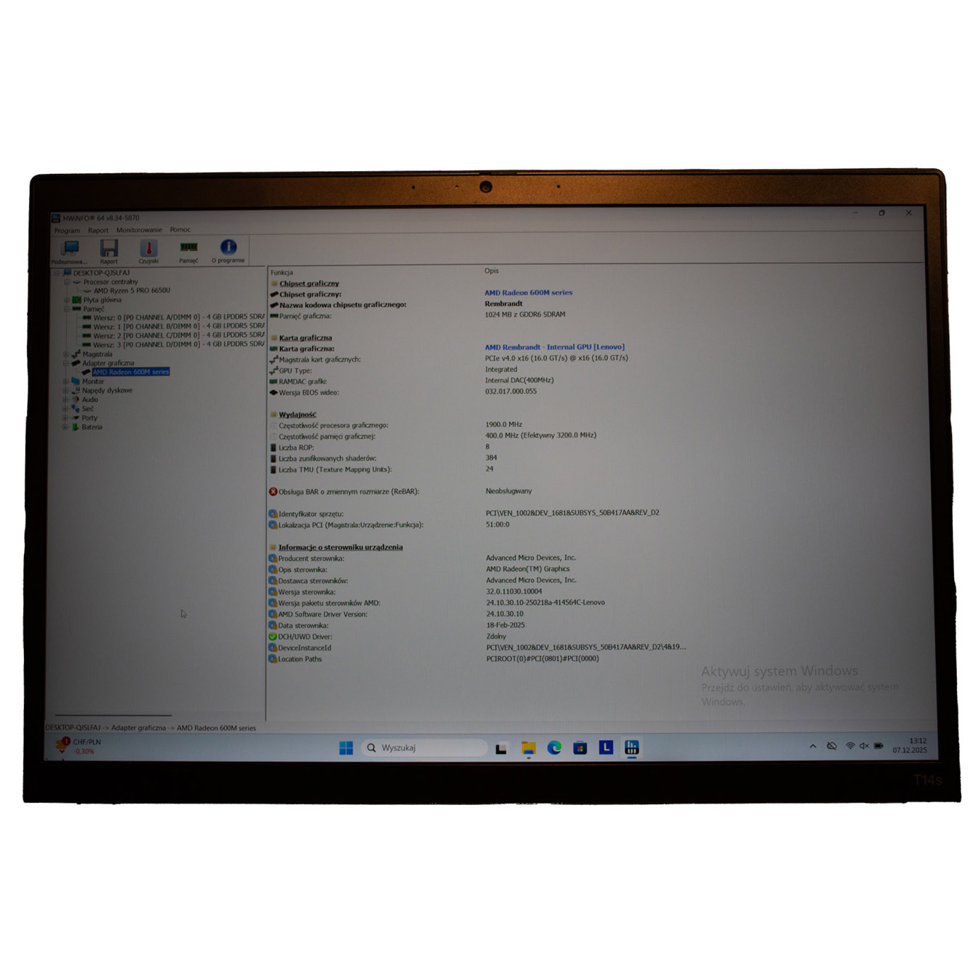 Płyta główna procesor Lenovo T14s 3 generacja AMD