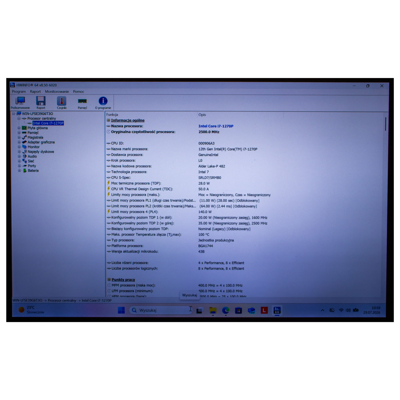 Płyta główna procesor Lenovo X1 Carbon 10 i7 1270P