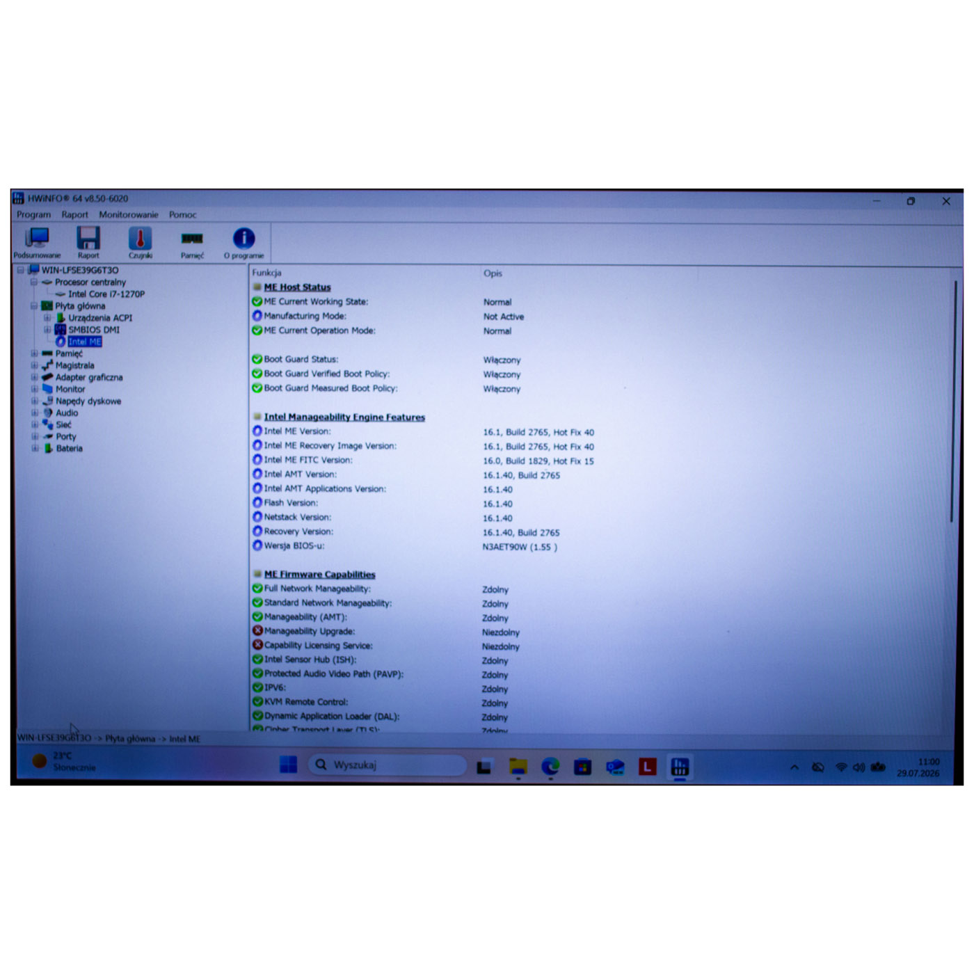 Płyta główna procesor Lenovo X1 Carbon 10 i7 1270P