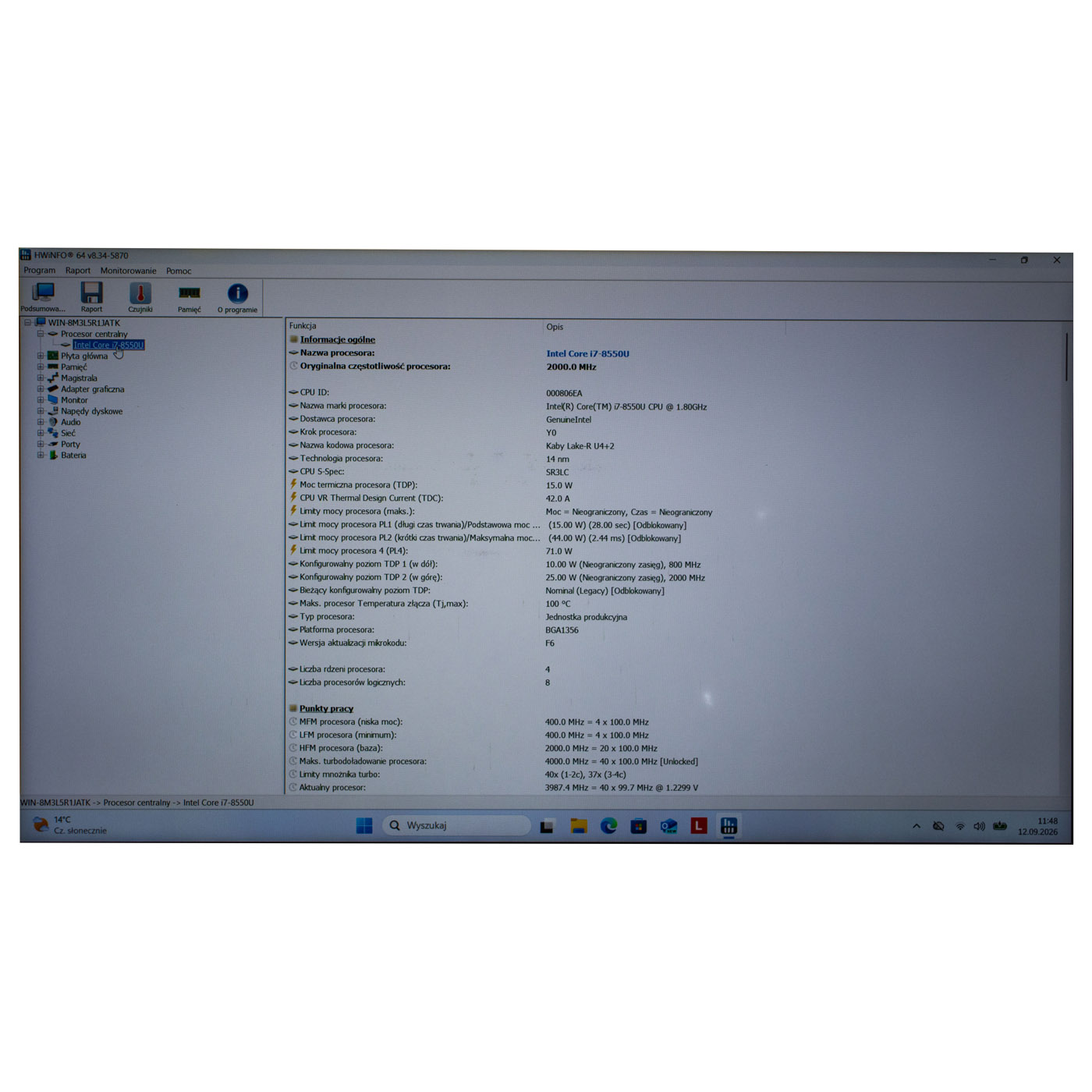 Płyta główna procesor Lenovo ThinkPad T480s i7 8550U