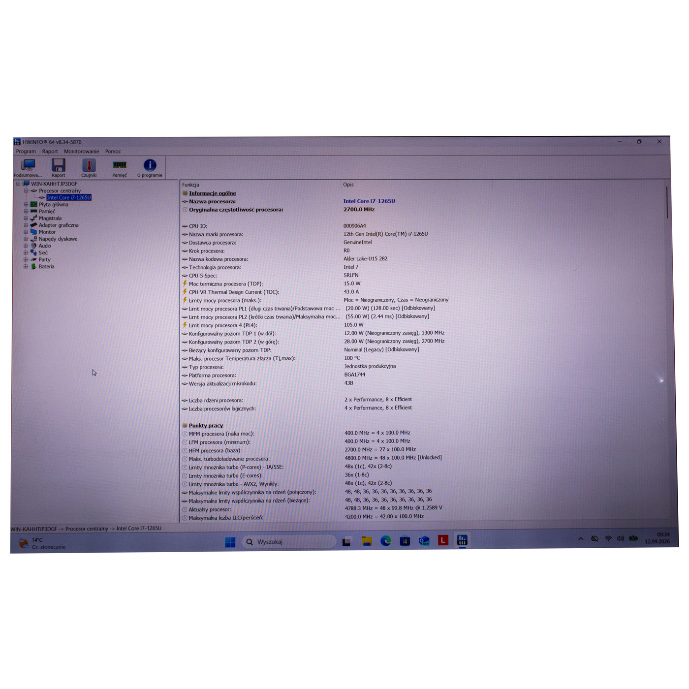 Płyta główna procesor Lenovo T14s 3 generacja i7 1265U 32 GB