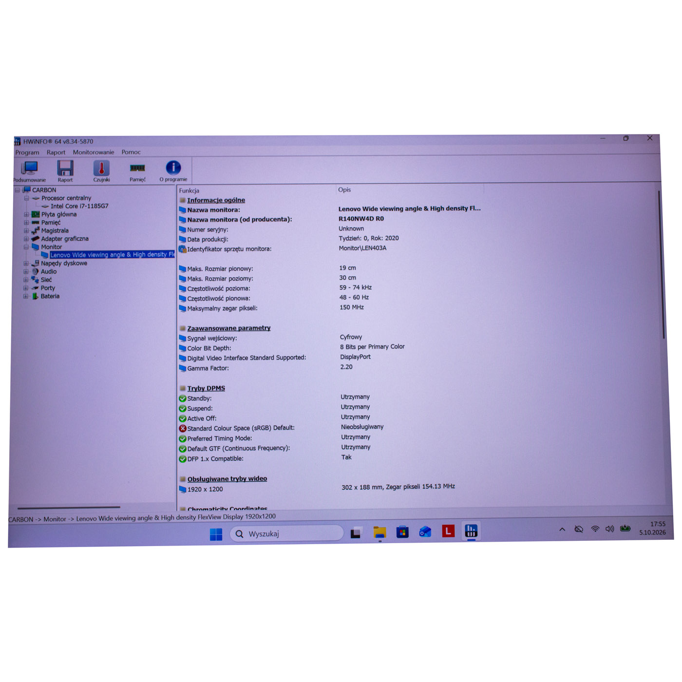 Skrzydło matrycy matryca Lenovo X1 Carbon 9 dotyk WUXGA