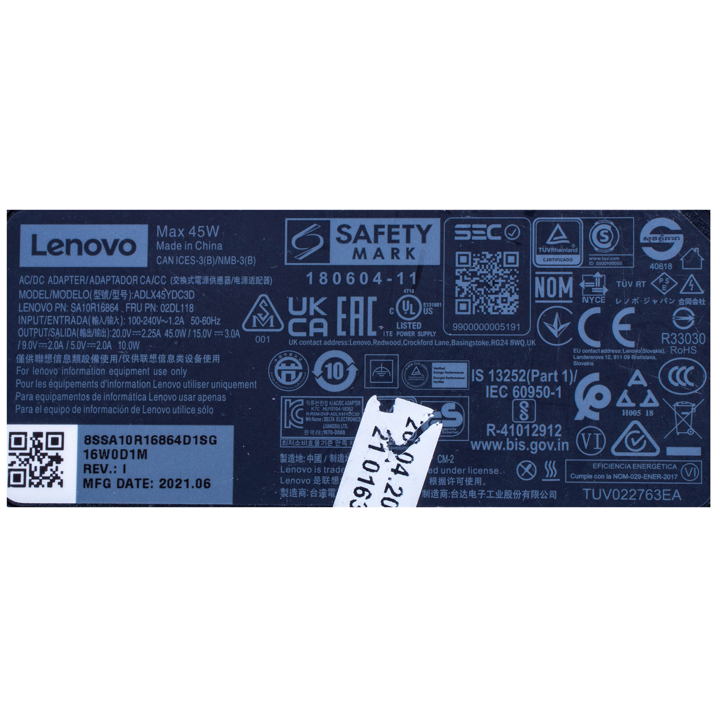 Zasilacz 45W USB-C Lenovo X1 Carbon T14 L14 E14 | 02DL118